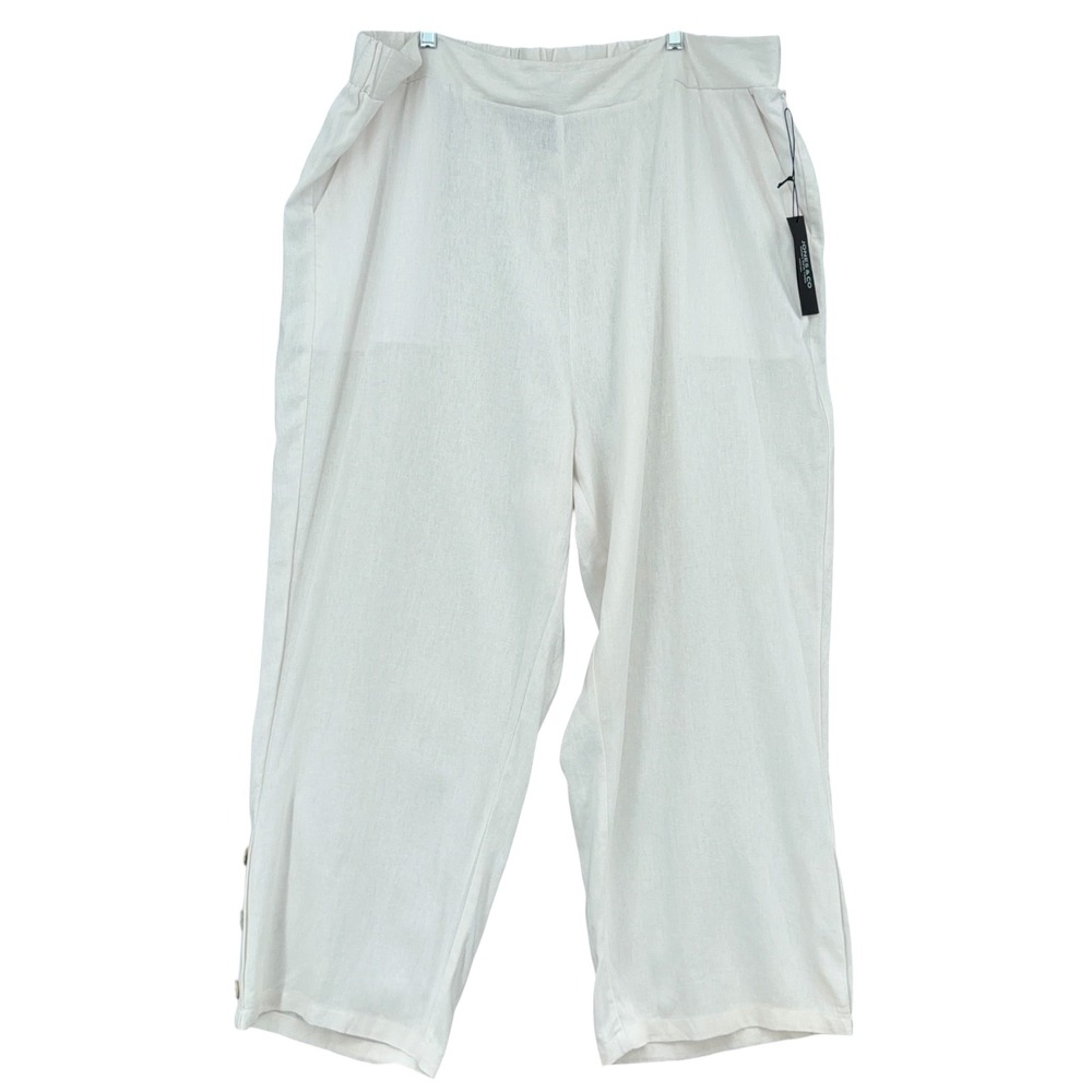 Jones New York Jones & Co Women 3X Linen Viscose White Wide Leg Crop Pants NEW